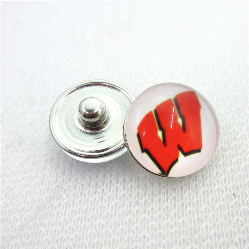 

10pcs University of Wisconsin, Madison Snap buttons 18mm Glass Sports snap buttons Diy Snaps Jewelry Bracelet&bangles charms
