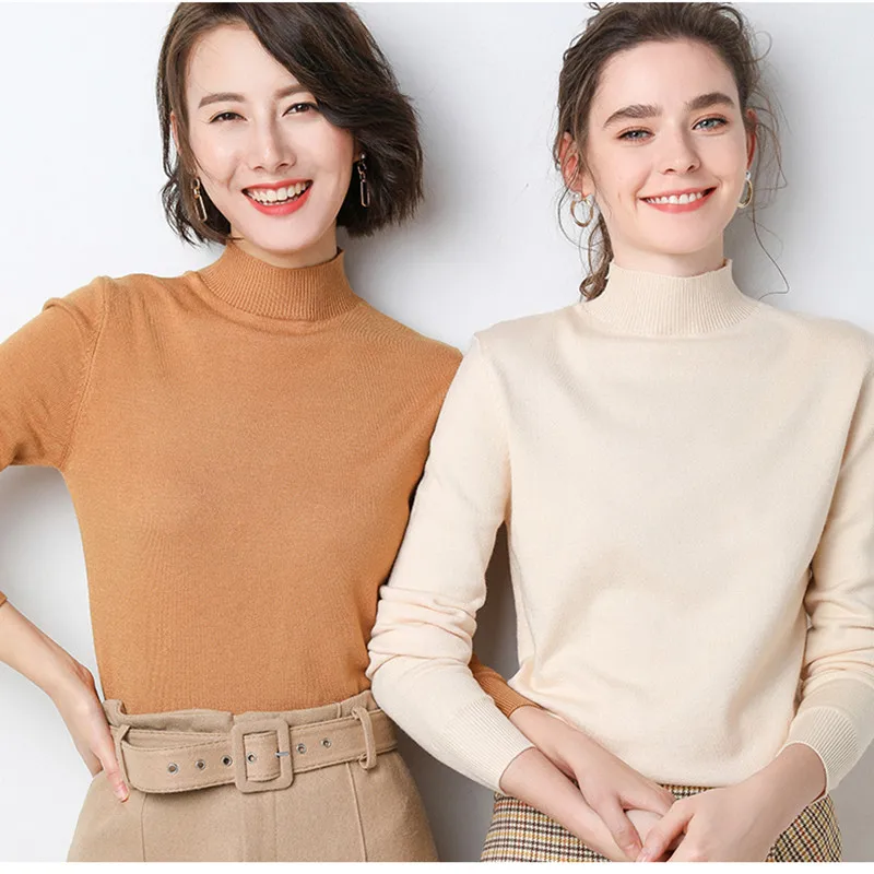 BARESKIY2019 cashmere sweater women's pullover spring new long-sleeved slim bottoming wild half-neck solid color | Женская одежда
