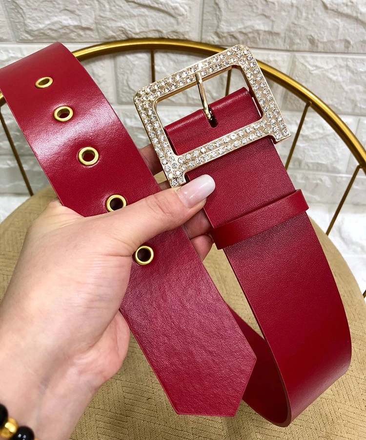 Подлинная коровья кожа кожаный ремень для платья Bling Пряжка с бриллиантами 5,0 см широкий пояс женский модный пояс с буквенным принтом Jc3026