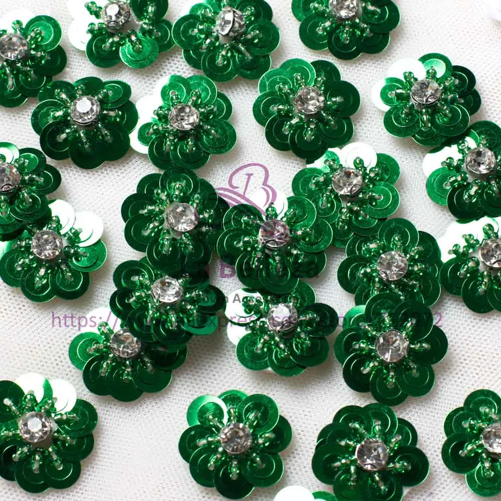 Green La Belleza белый/зеленый/золотой/коричневый/розовый 5 цветов Жемчуг/Стразы 3D цветы 1,5 см диаметр 30 шт./лот - Цвет: Green