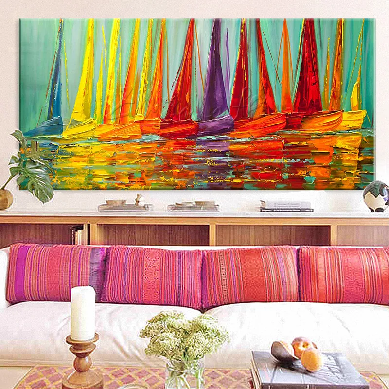 Картина маслом парусина парусная лодка ручная роспись современные абстрактные
