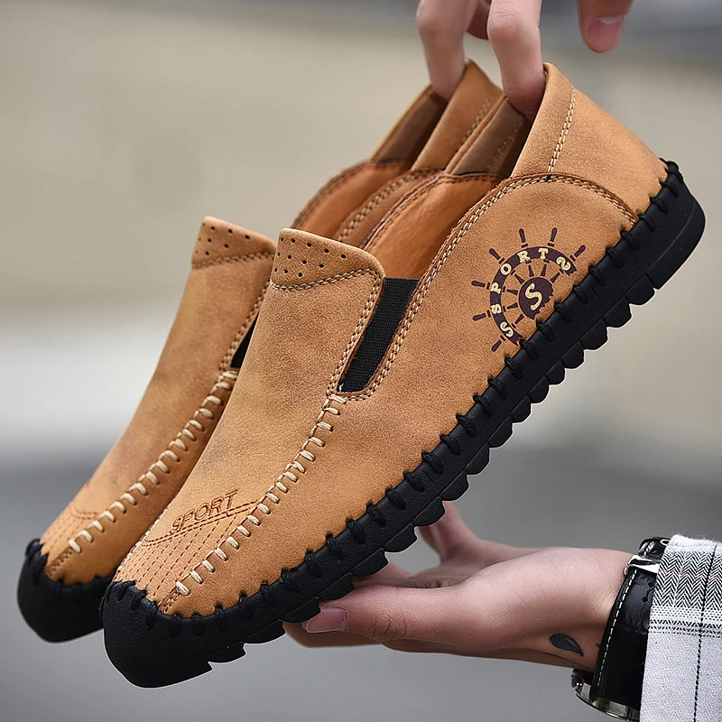 Мужские замшевые мокасины ручной работы коричневые винтажные лоферы на плоской