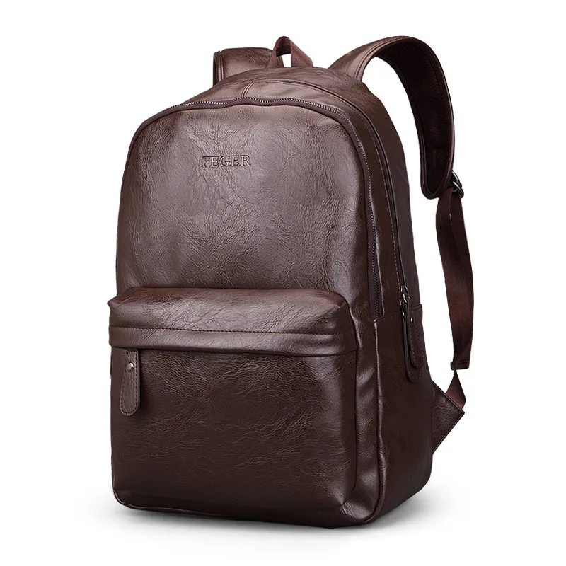 FEGER school bags Laptop backpack PU Men’s leather Fashion back pack waterproof Big travel daily men shoulder bag | Багаж и сумки