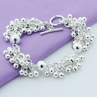 925 silver color grapes beads bracelet wholesale fashion charm bracelets bangles for women girls y029