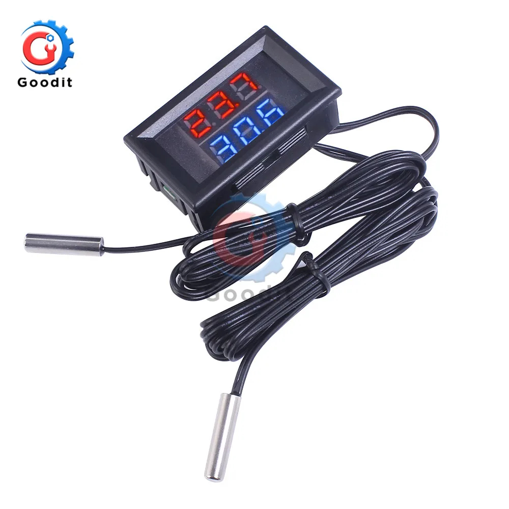 DC 4 V-28 V Mini Dual Дисплей светодиодный цифровой Температура Управление; термометр, датчик температуры тестер Управление+ NTC металлический зонд