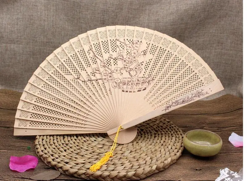 10 шт. сандалового дерева вентилятор ладан полые деревянные веер китайский стиль