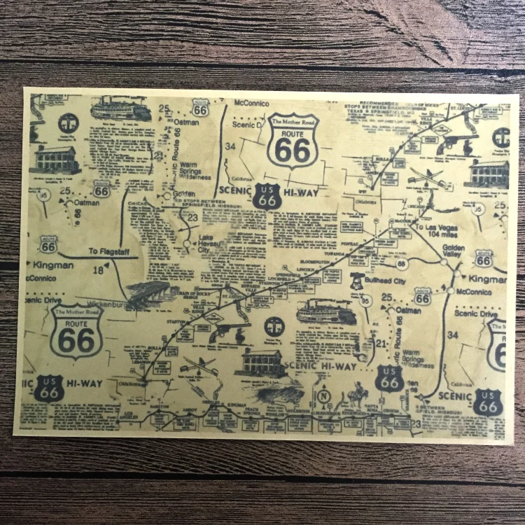 Бесплатная доставка США Западная дорога 66 ретро крафт-бумаги Бумага винтажный