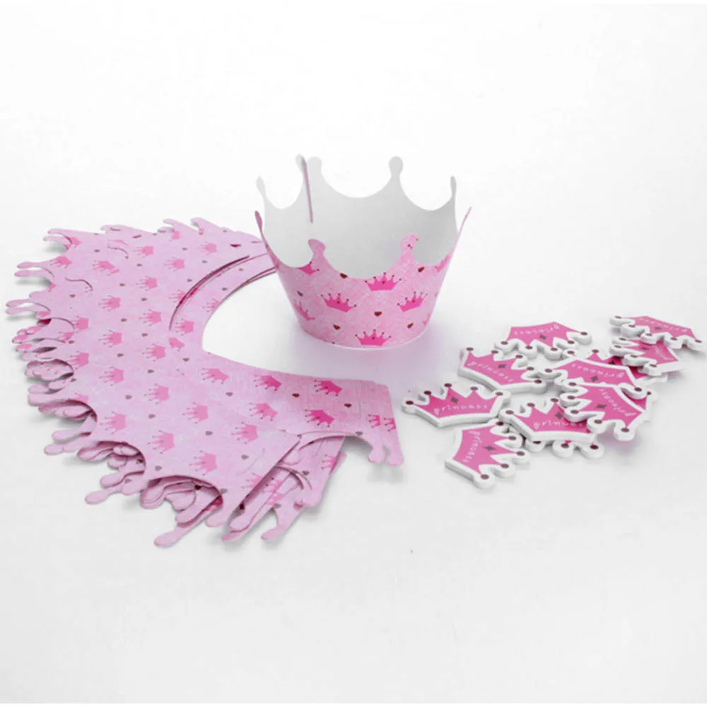 24 шт одноразовые Бумага Форма для кексов с Розовая корона принцессы торт топпера