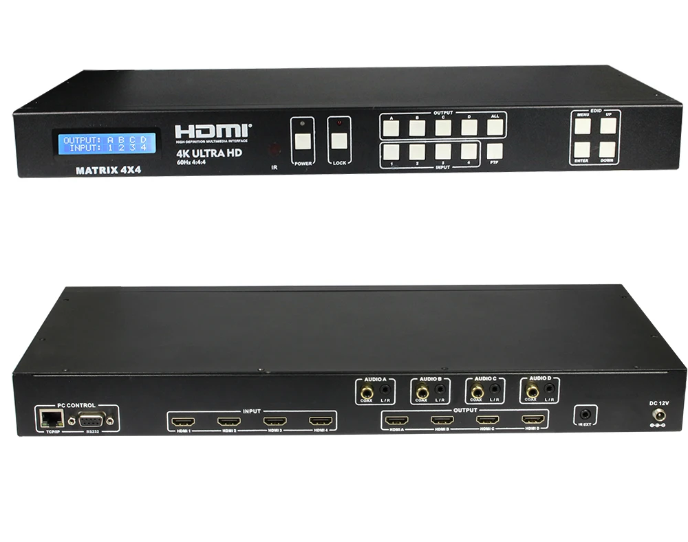 Hdmatters HDMI 2,0 матрица 4х4 с коаксиальный аудио Aux HDCP 2,2 4 K 60 HZ RS232 EDID ИК
