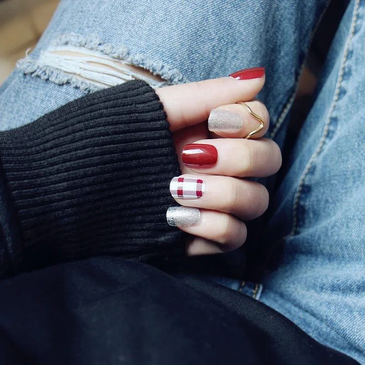 24 шт./компл. модные винно красные цвета блестки для ногтей акрил полное покрытие