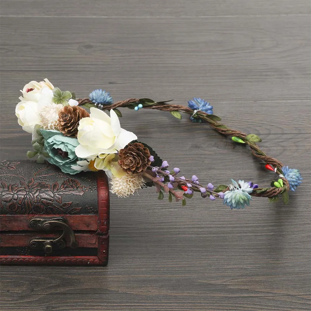 MOLANS Simulation Rattan Pinecone Flower Accessories Women Vintage Flower Crown Boho Outdoor Fashion Photoshoot Headpiece - Цвет: As Show