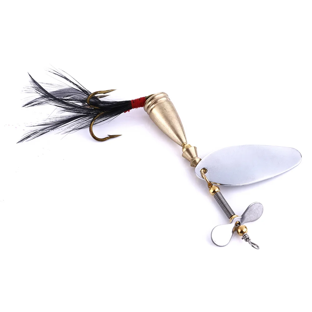 1pcs Gold Metal Spoon Fishing Lures 9cm Spinning Bait with Black Feathers Sharp Hook Tackle Lure | Спорт и развлечения