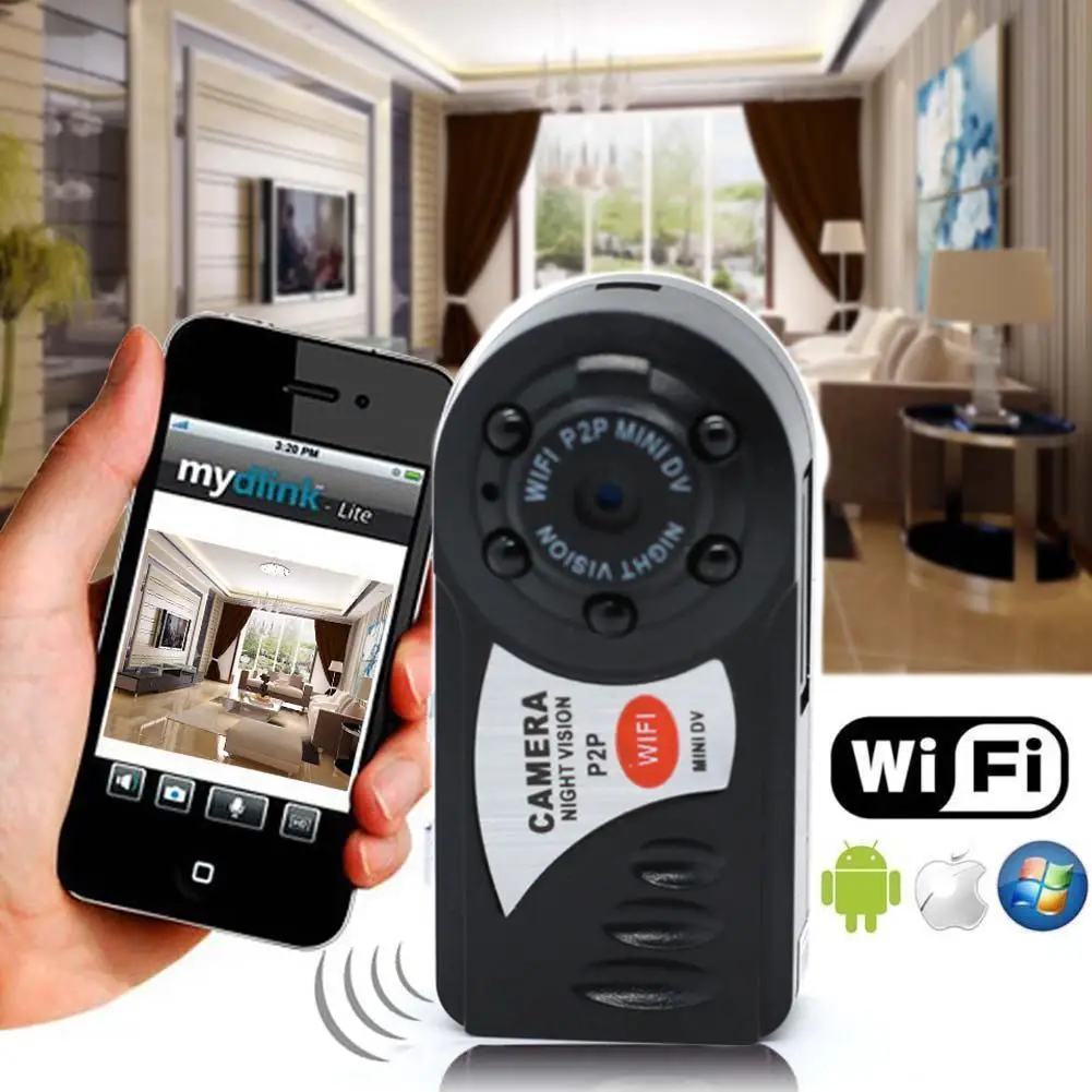 Карта 16GB + беспроводная Wi Fi Q7 камера Мини P2P DV видеорегистратор DVR ночное
