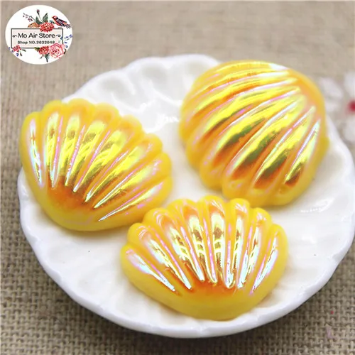 yellow 20pcs 20 шт полимер блестящий красочный seashell Flatback Кабошон DIY волос Лук Центр Скрапбукинг Ремесло 19x20 мм - Цвет: yellow 20pcs
