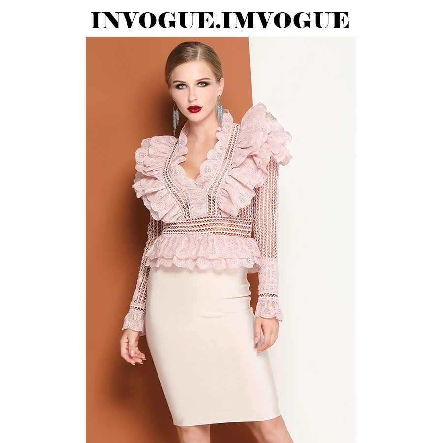 INVOGUE. Женский кружевной топ с v образным вырезом ivogue однотонный облегающий