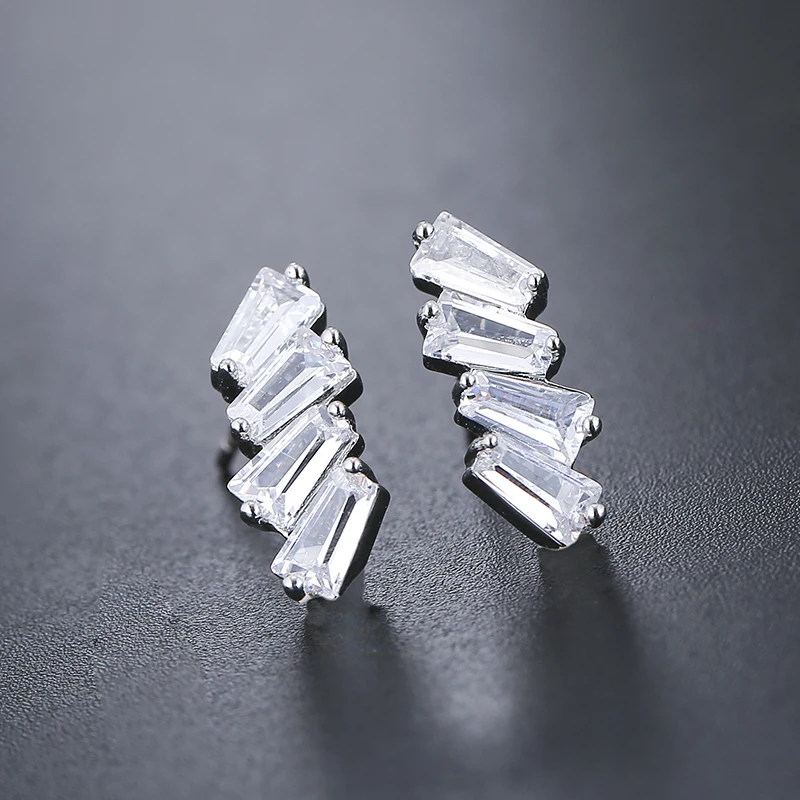 Квадратные серьги из циркона женские серьги-гвоздики золотистого/серебристого