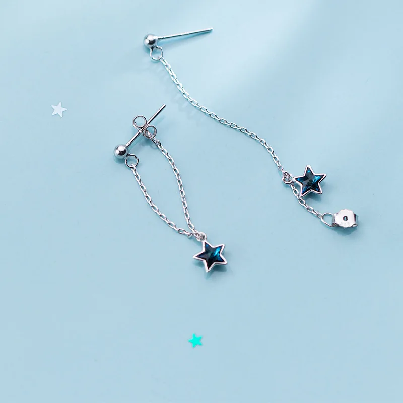 Серьги-капли в форме звезды TOYOOSKY, 925 пробы, серебряные, женские, с синими кристаллами, пятиконечные звезды, ювелирные изделия для ушей, милые серьги
