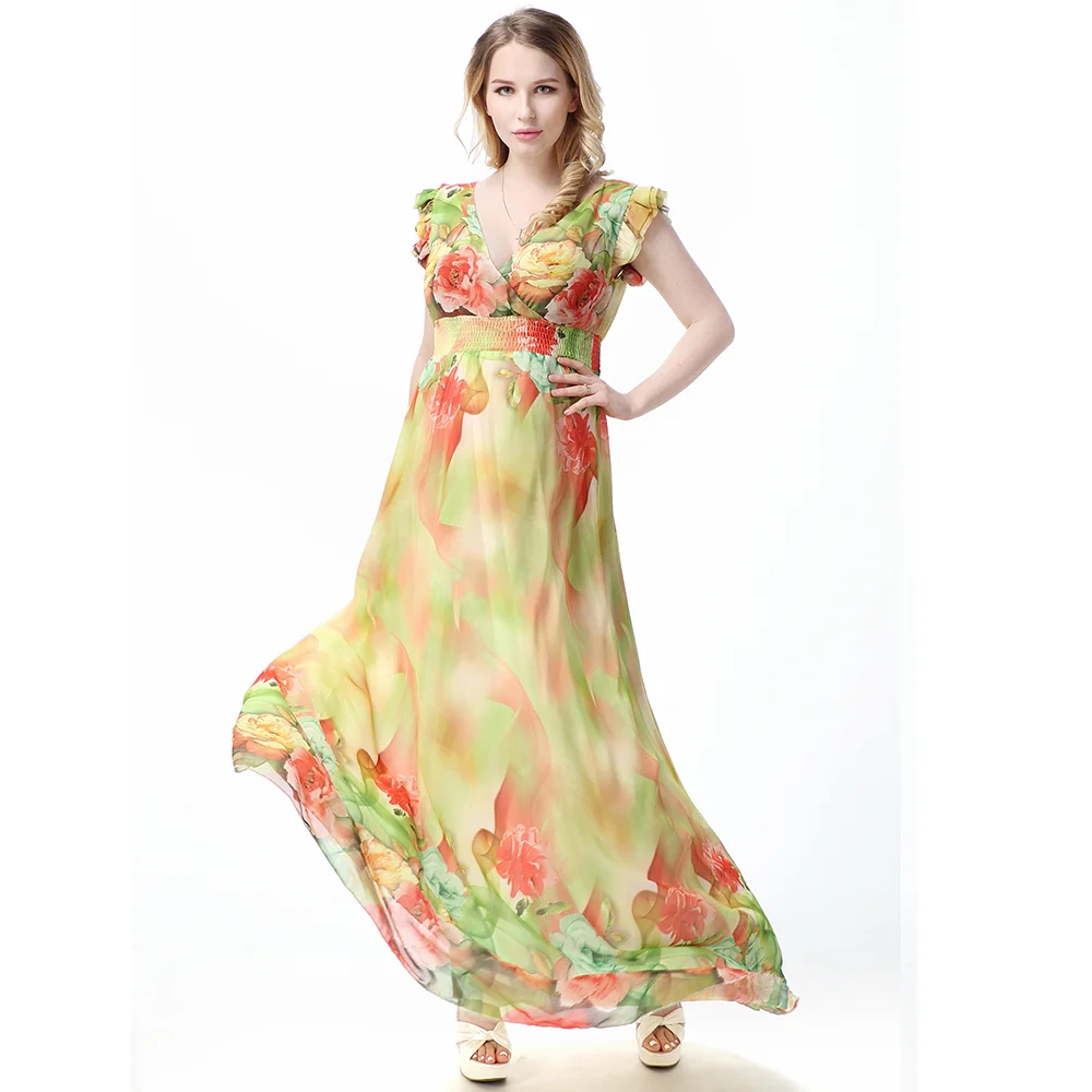 Женское длинное платье с цветочным принтом|Женские платья| |