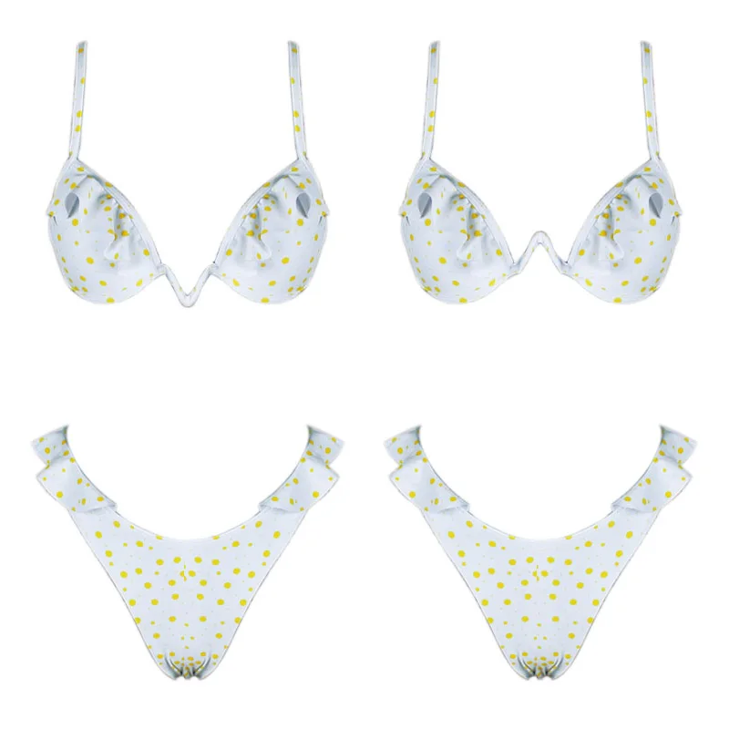 V-neck Ruffled Brazilian Bikini Sexy Swimsuit Swimwear Women Dots Striped Swimsuit Bikini Set Female Summer Beach Party New