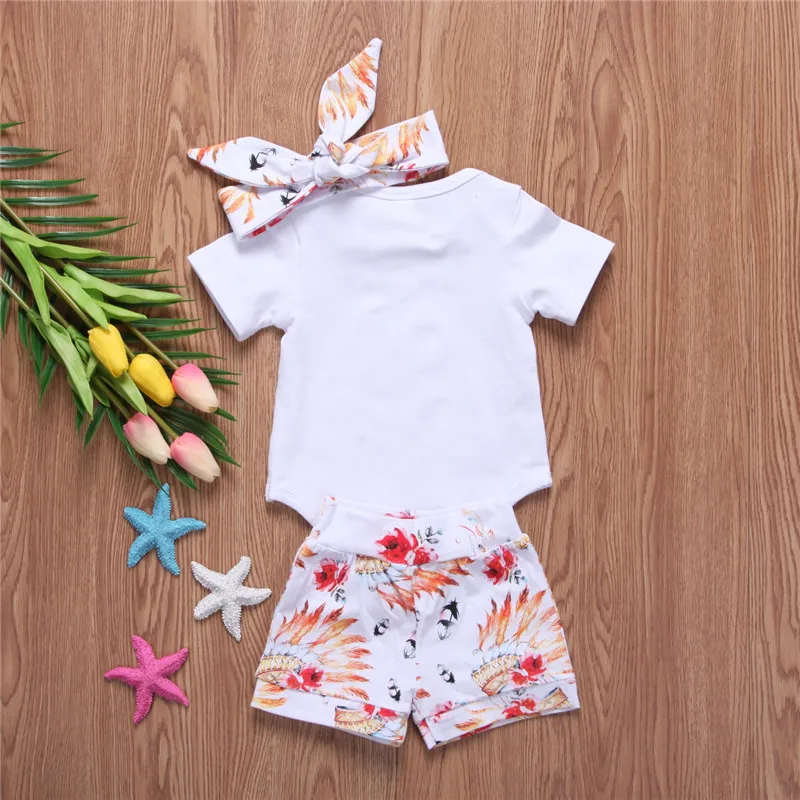 3 шт. детский костюм из шорт и повязки на голову с коротким рукавом|baby girl clothes|baby