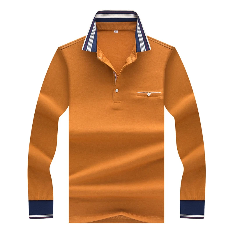 Airgracias бренд Поло S Mens Solid Цвет поло Рубашки для мальчиков хлопок длинный рукав Camisas Поло стенд воротник мужской Поло рубашка 3XL 8889 - Цвет: Цвет: желтый