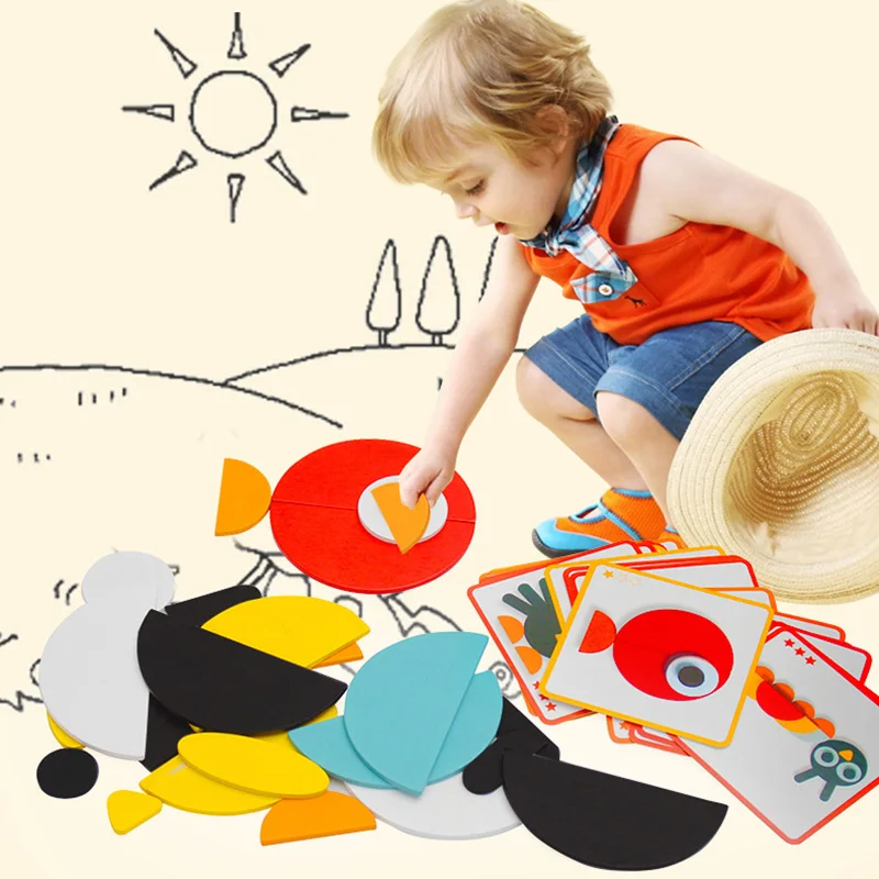 

Wooden Pattern Blocks Puzzle Box Educational Toys Challenge IQ for Children Kids AN88