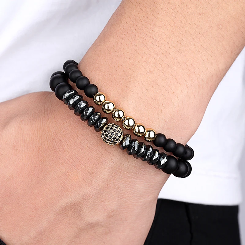 2 шт./комплект мужской черный браслет из бусин|Плетеные браслеты| |