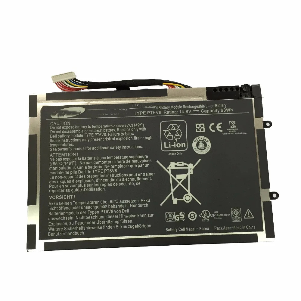 14 8 в 63wh новый оригинальный PT6V8 ноутбук Батарея для Dell Alienware M11x M14x R1 R2 R3 8P6X6 P06T T7YJR 08P6X6