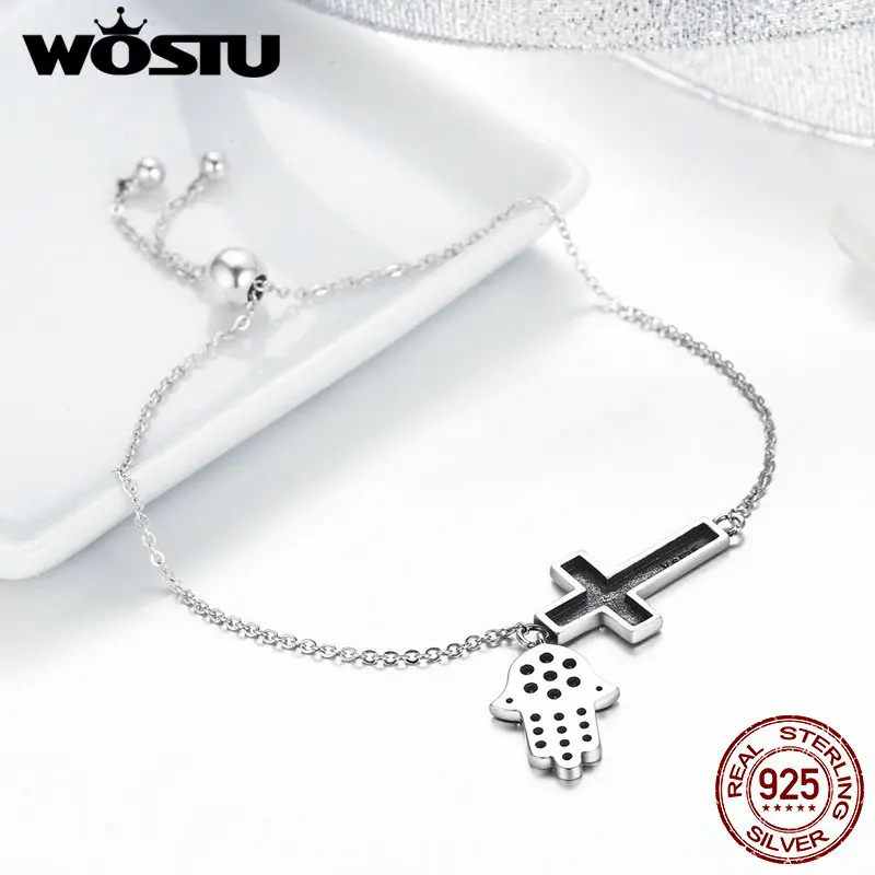 Женский браслет-цепочка с крестом WOSTU из подлинного стерлингового серебра 925