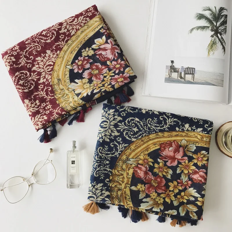 2017 New Vintage Flower Pattern Tassel Scarf Floral Shawls Headscarf Long Wrap Hijab Muffler Free Shipping |