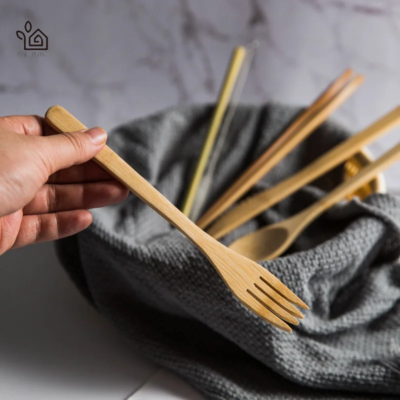 Entertime Экологичные 7 частей набор столовых приборов Bamboo дорожные столовые приборы