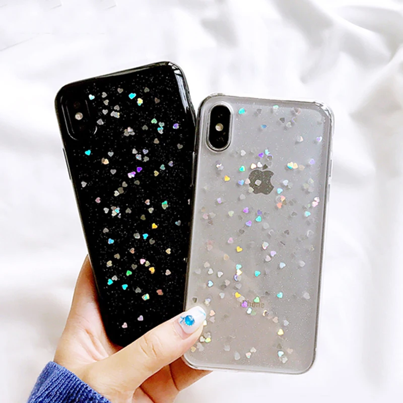 Блестящий чехол для iPhone XR X 8 8Plus 7 7plus мягкие чехлы с сердечками XS Max 6 6s Plus