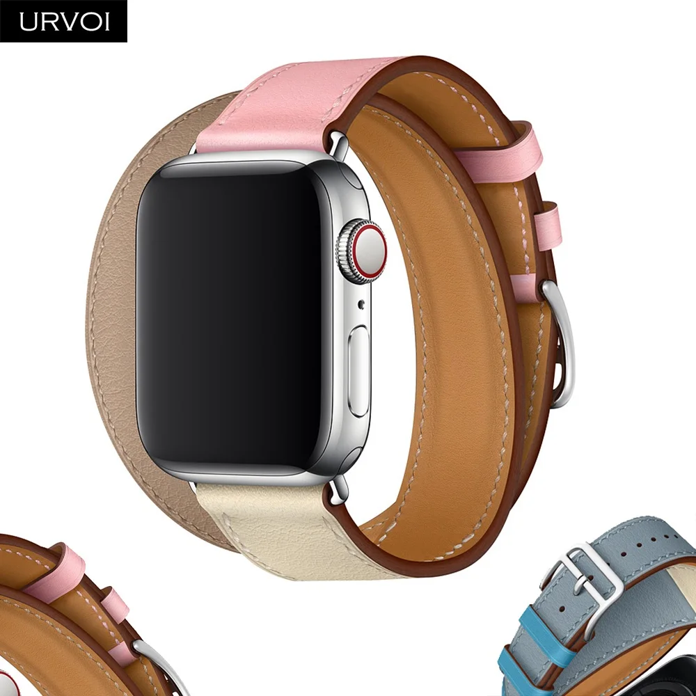 URVOI 2014 новый двойной ремешок для Apple Watch series 5 4 3 2 1 петля из натуральной кожи iwatch