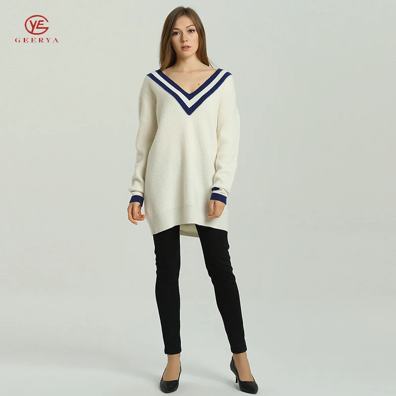 Geerya 2018 New Spring Winter Knitted Sweater Women Loose Style V-Neck Korean Crop Soft Cashmere | Женская одежда