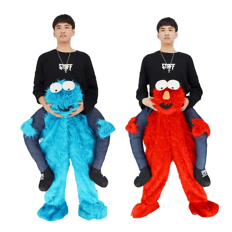 

2018 Elmo Stuffed Ride on Me Sesame Street COOKIE MONSTER Mascot Carry Back Fancy Dress Up Pants Costums for Halloween Christmas