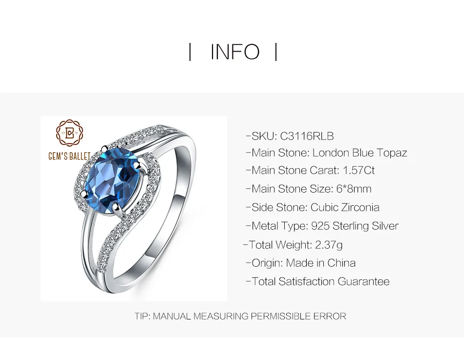 Жемчужные балетные кольца 1.57Ct с натуральным лондонским голубым топазом, вечерние кольца с драгоценным камнем, кольцо из 925 пробы серебра, хорошее ювелирное изделие, женский подарок