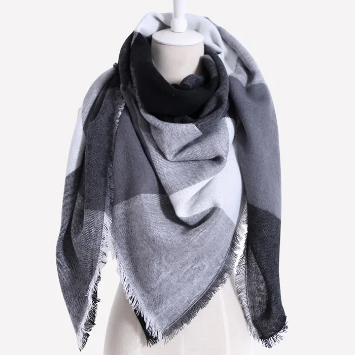 S02 Black Модный бренд плед Дизайн Для женщин Шарфы для женщин теплые зимние кашемировые негабаритных квадратные одеяло шаль 140 см x 140 см Drop - Цвет: S02 Black