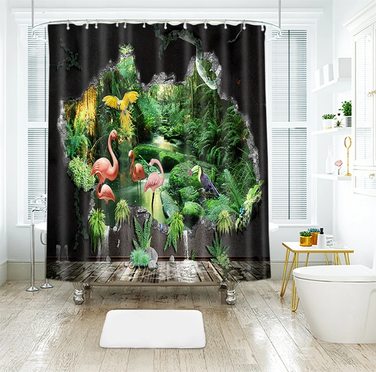 Средневековая ручная роспись морской тропический завод занавеска для душа