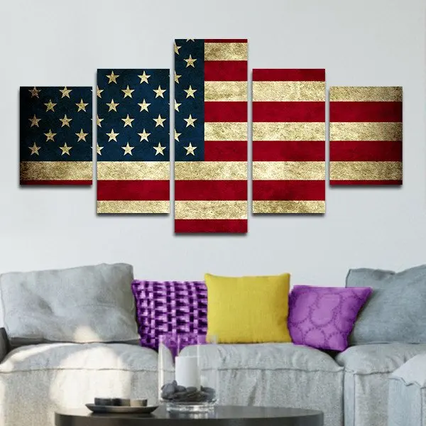 5 панелей холст печать деревенский американский флаг мульти панель плакат для