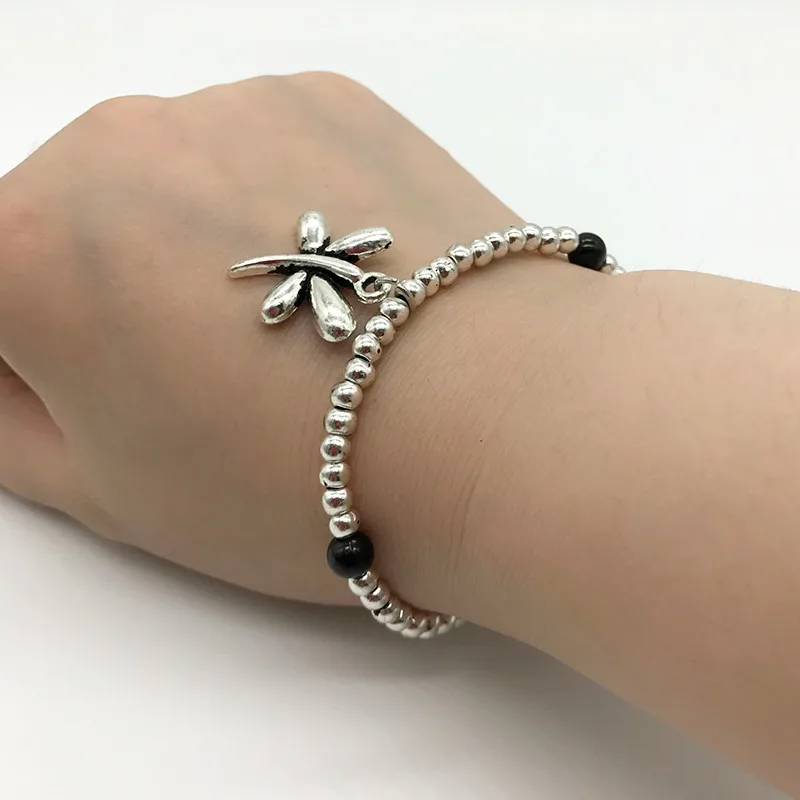 Hand Made Braided Beaded Bracelets Antique Silver Black Hollow Heart Dragonfly Wing for women B048 | Украшения и аксессуары