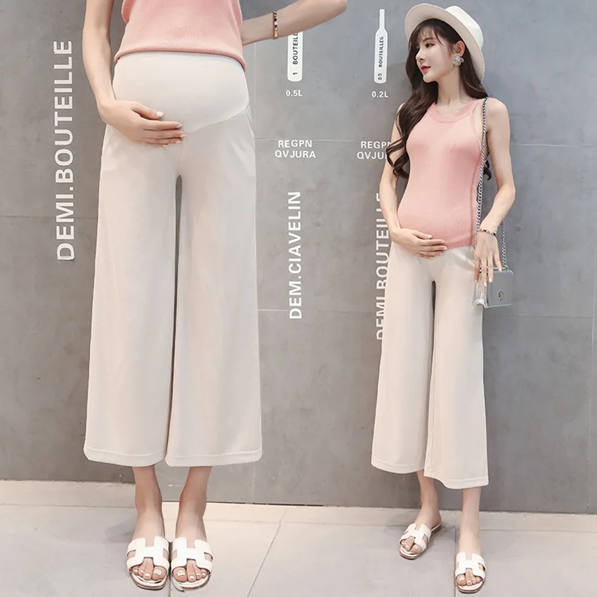 Pregnant women wide leg pants spring and autumn new summer thin section leggings nine points outside wearing stomach | Мать и ребенок