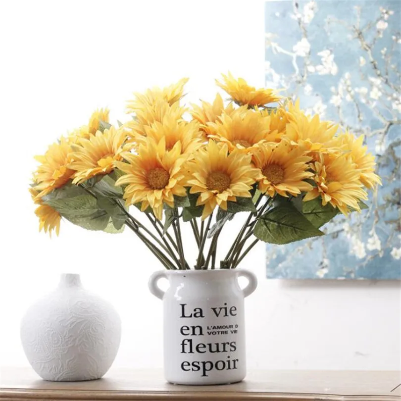 120 шт. желтый подсолнух искусственный Гербера 45 см один Стволовые подсолнухи для свадьбы Офис стол Новогоднее украшение