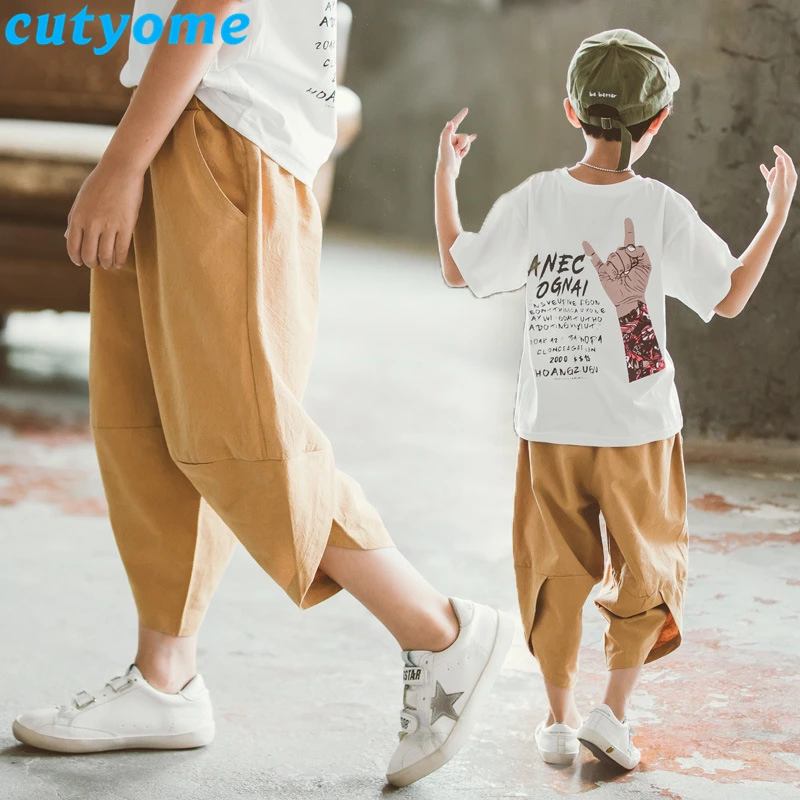 Cutyome/шаровары для маленьких мальчиков летние однотонные льняные детские штаны до
