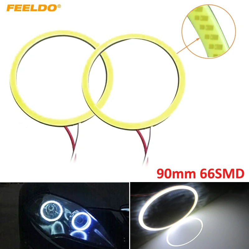 FEELDO 1 пара белый автомобиль DRL 90 мм 66SMD светодиодные фары COB 66LED Авто Halo Кольцо