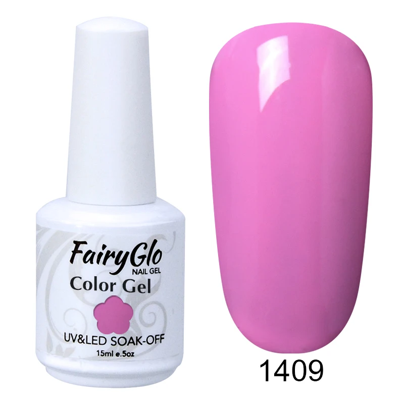 FairyGlo, 15 мл, гель для ногтей, чистый цвет, белая бутылка, замачивается, УФ-светодиодный, гибридный лак, Гель-лак, Гель-лак для ногтей, грунтовка, основа - Цвет: 1409
