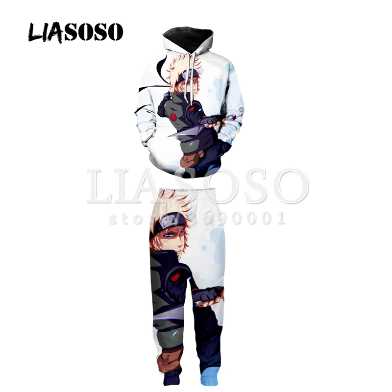 LIASOSO 3d принт унисекс Наруто Какаши Shikamaru Нара Толстовка толстовки с капюшоном мотобрюки пот брюки для девочек Jogger брюки костюмы X1997
