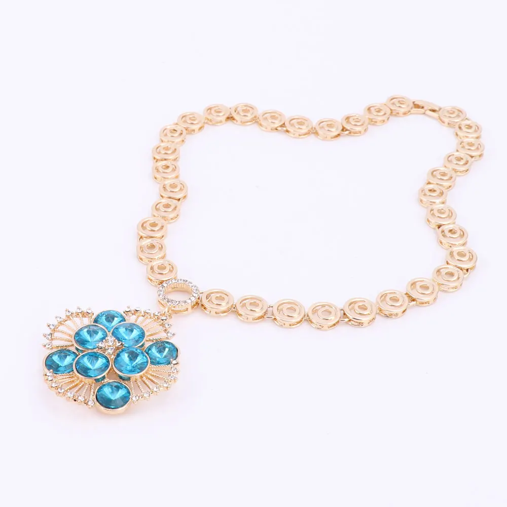 2 цвета ювелирный набор для женщин свадебная мода цветок кулон кристалл золотой