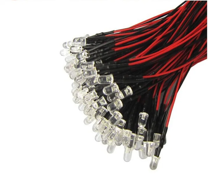 White Pre Wired 3mm Bright LEDs 20cm Prewired 12V Lamp Light 25 Degree 1000PCS | Электронные компоненты и
