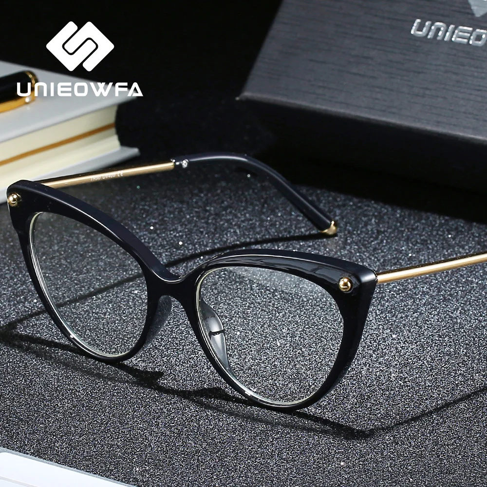 UNIEOWFA, Ретро стиль, кошачий глаз, женские очки, оптическая оправа, прозрачная близорукость TR90, большая оправа, очки, Ретро стиль, по рецепту, оправы для очков