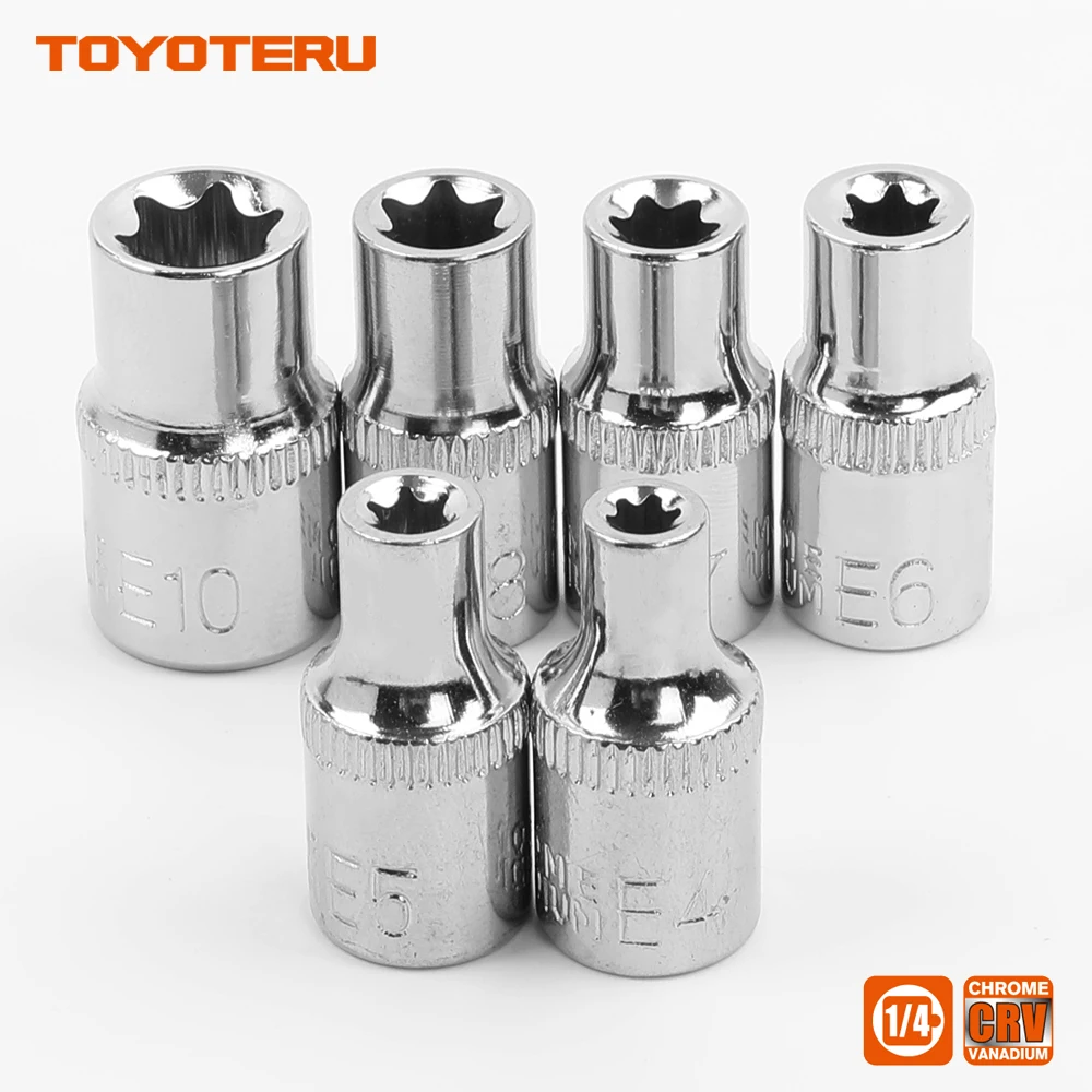 Новинка 1/4 дюйма(6,3 мм) Torx Star Bit Female E Socket Set E4, E5, E6, E7, E8, E10 в металлическом разъемном рельсе